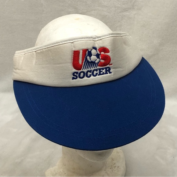 Vintage Anaconda Sports US Soccer Olympics White Blue Stretch Visor Hat Cap OSFM - Picture 1 of 8